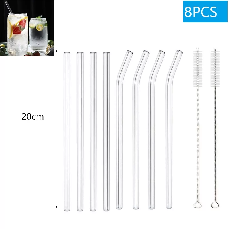 Reusable Glass Straw, 8 Pack Glass Drinking Straws Shatter Resistant, 8 x  0.32 Bent Colorful Eco-Friendly Straw 2 Brush, Perfect for Smoothies, Tea,  Juice, Milkshakes, Frozen Drinks 